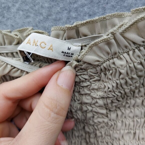 Vintage-Inspired Beige Smocked Long Sleeve Crop Top By Vianca & Miss Lola - Picture 3 of 6